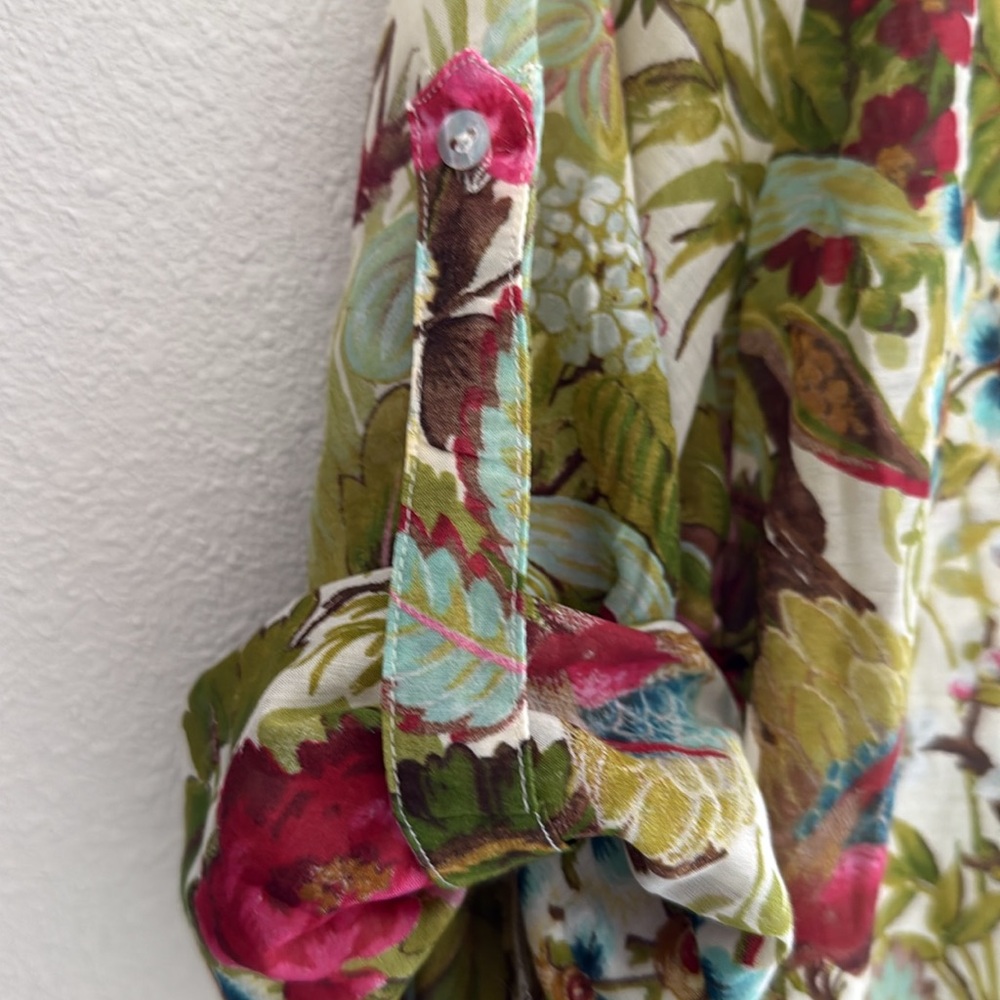 Vintage Zara Woman Sheer Floral Cotton and Silk Blend Button Down Blouse - Lg - Picture 9 of 11